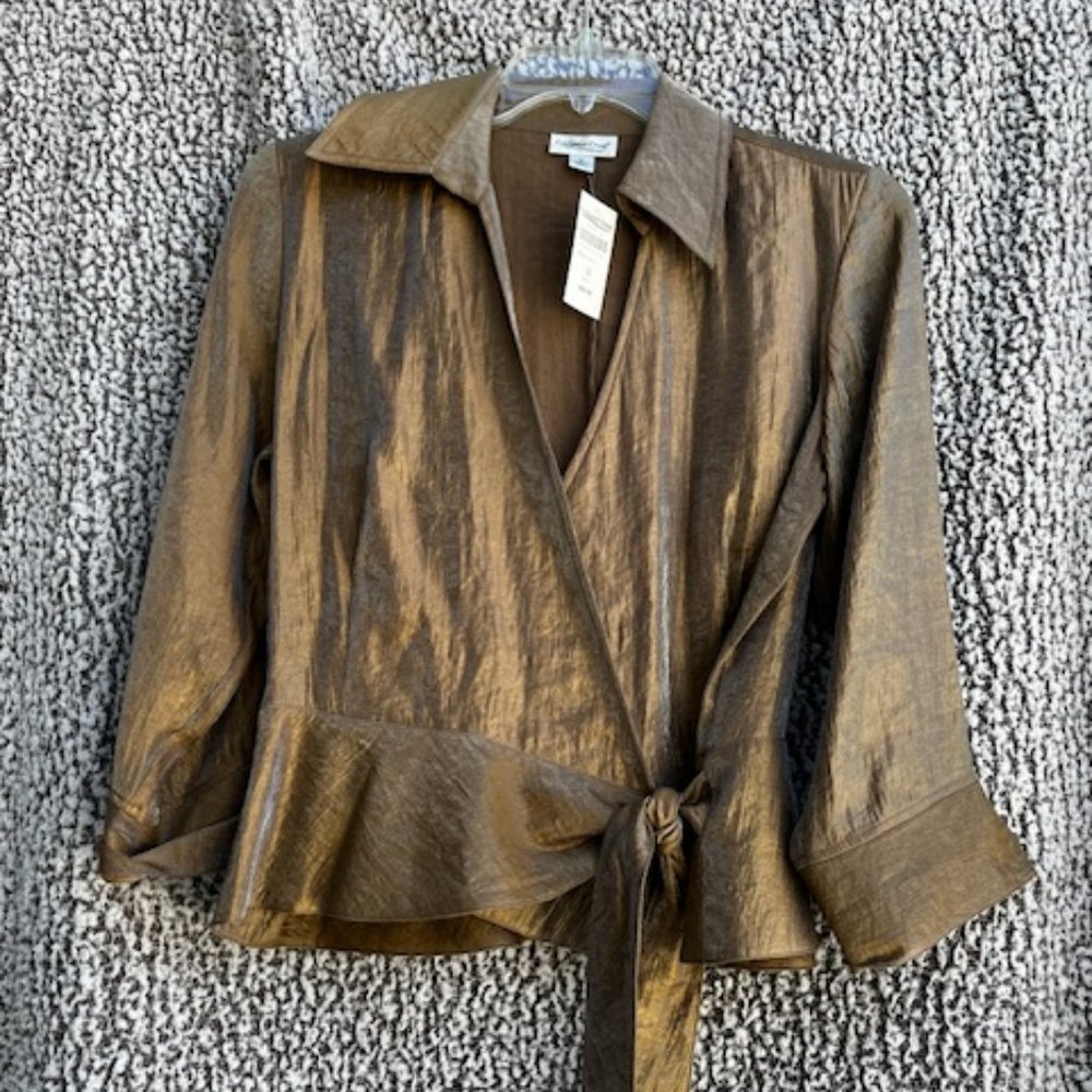 COLDWATER CREEK Bronze Waist Tie Blouse